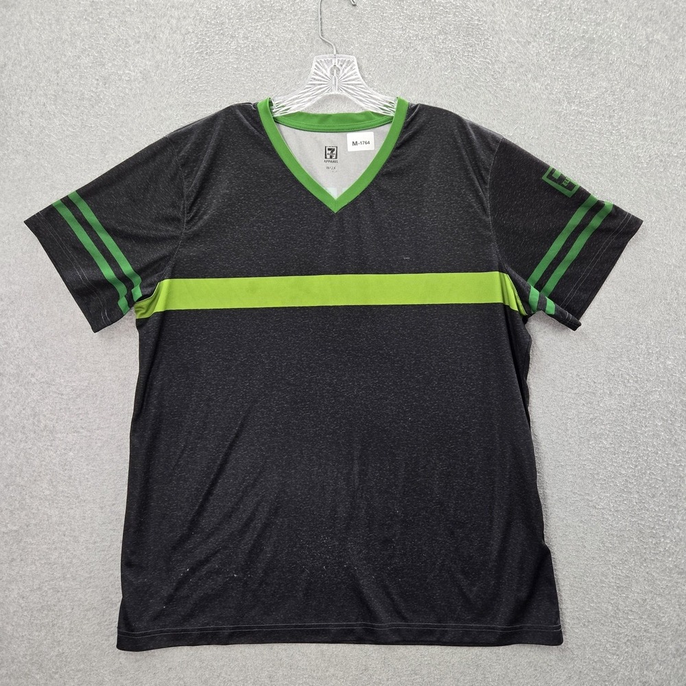 7-Eleven Women Shirt 2X Black Activewear Logo Striped V-Neck Pullover
